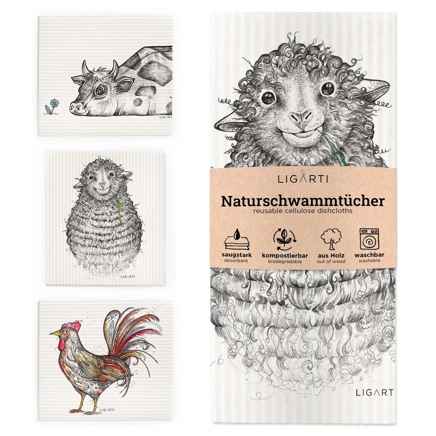 Schwammtuch 3er Set - Bauernhof