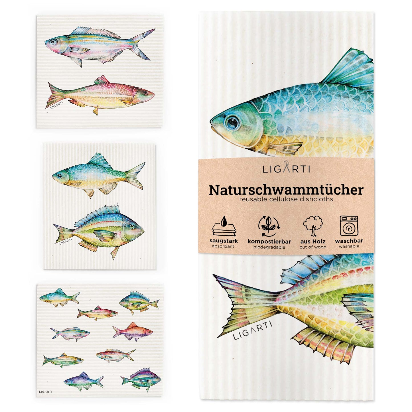 Schwammtuch 3er Set - Buntfische