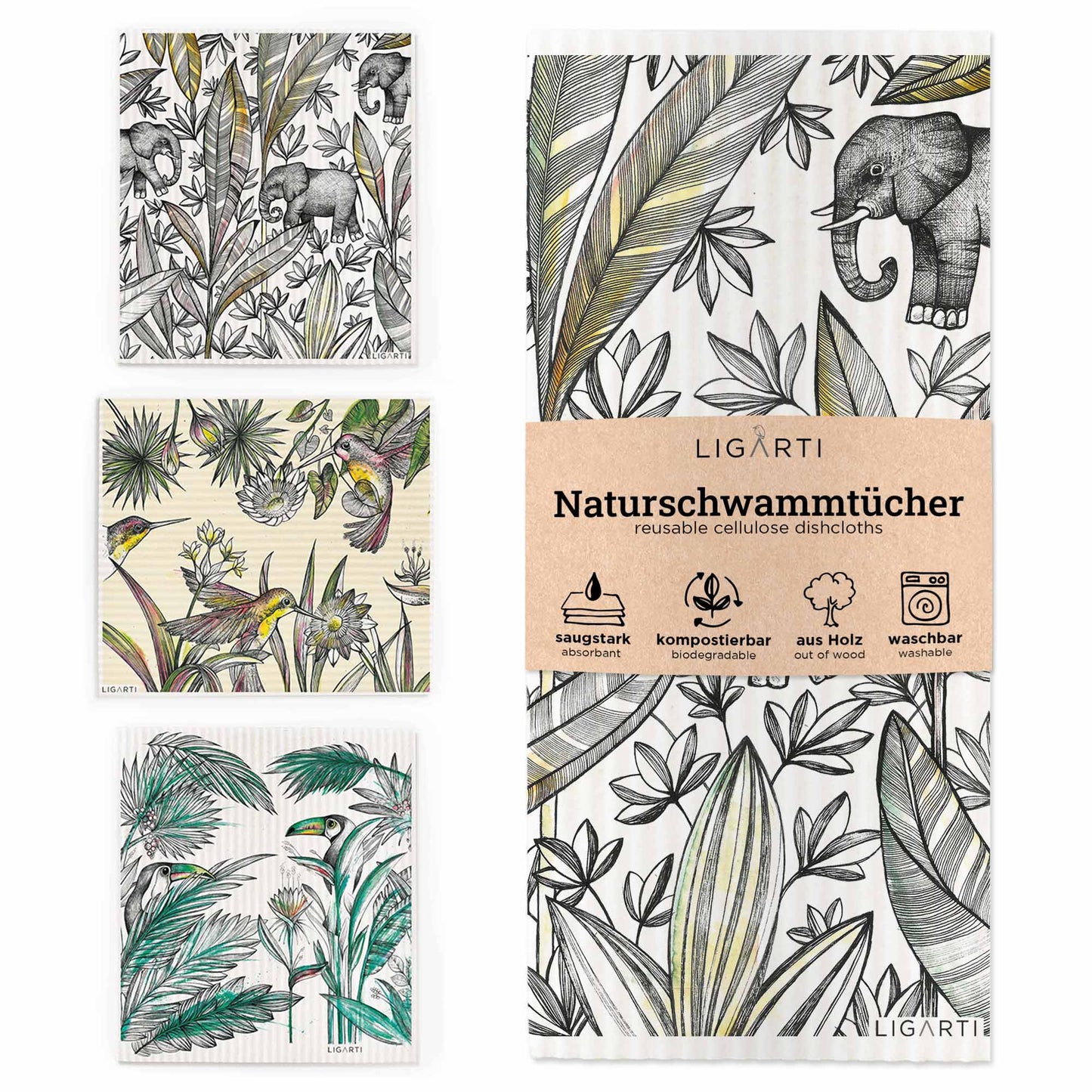Schwammtuch 3er Set - Dschungel