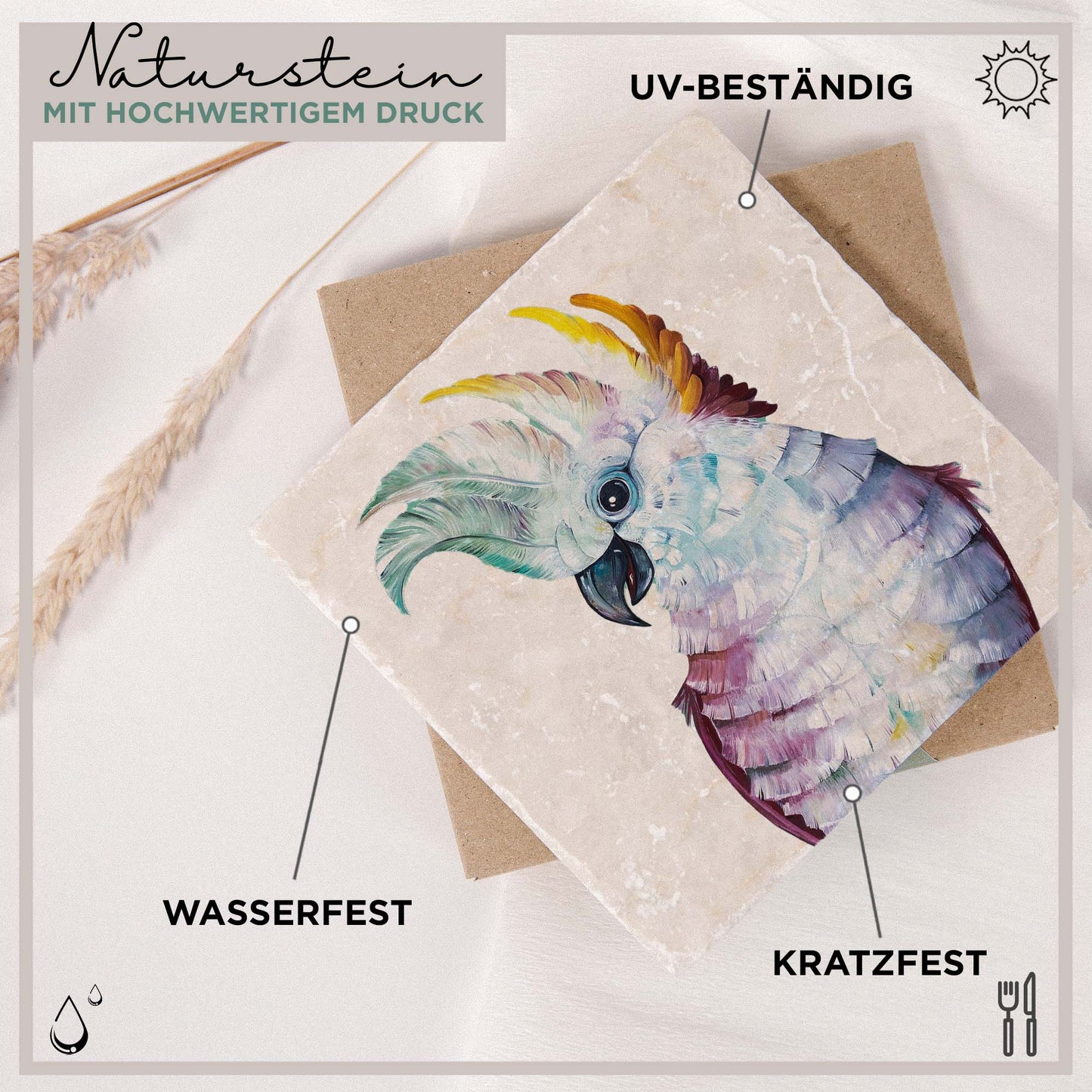 Fliesenuntersetzer 3er - Set Papageientrio