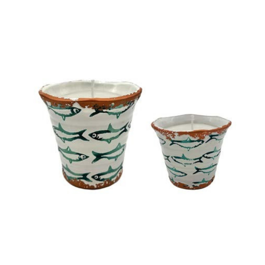 Duftkerze Citronella Fisch Jade – handbemalte Keramikkerze Jade 14 cm