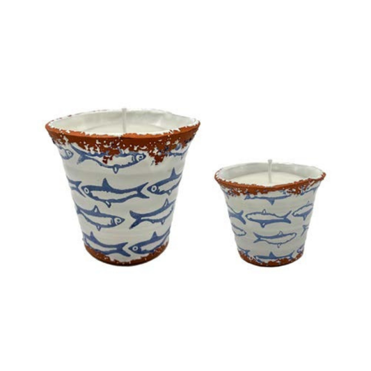 Duftkerze Citronella Fisch blau – handbemalte Keramikkerze blau