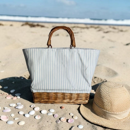 Strandtasche gestreift – Korbgriff Nahaufnahme