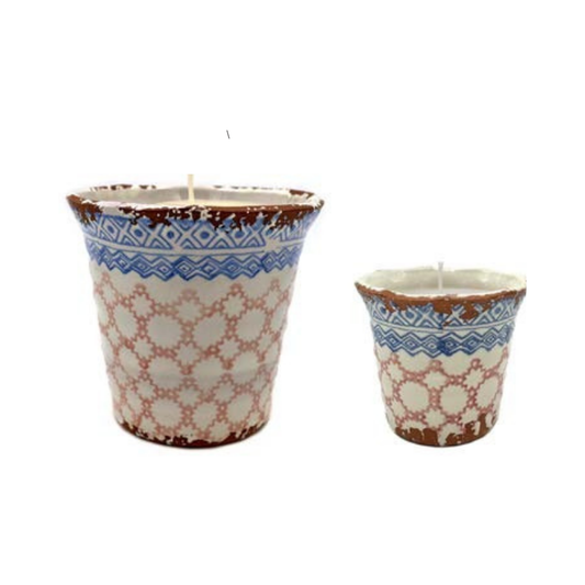Duftkerze Citronella Mosaic rosa blau – handbemalte Citronella-Kerze