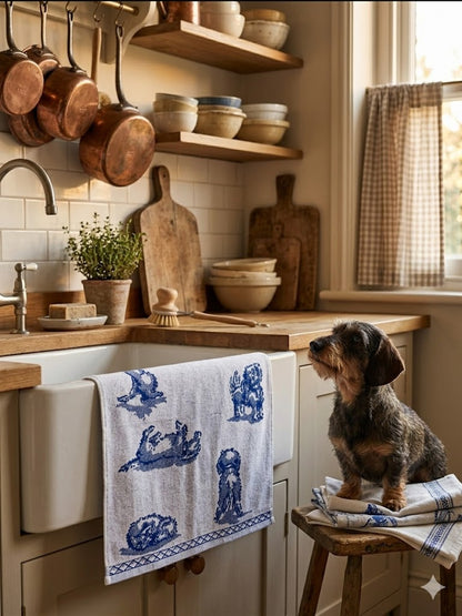 Küchentuch mit Dackelmotiv – hängend in der Küche