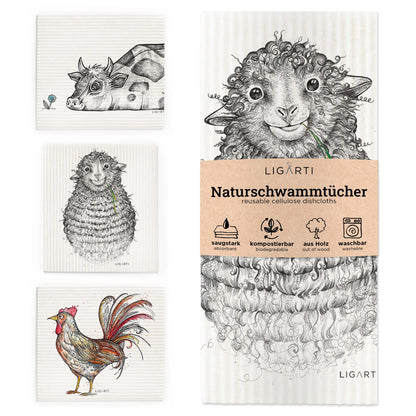 Schwammtuch 3er Set - Bauernhof