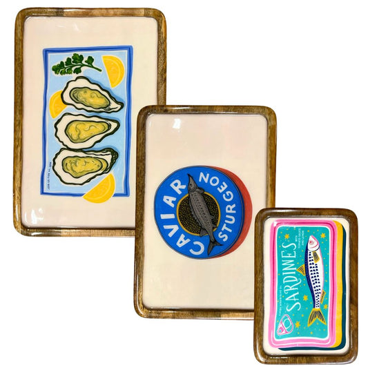 Sommertabletts aus Mangoholz Meeresfrüchte
