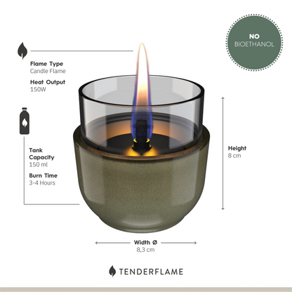 Tenderflame Violet 8 grün – Seitenansicht auf Tisch