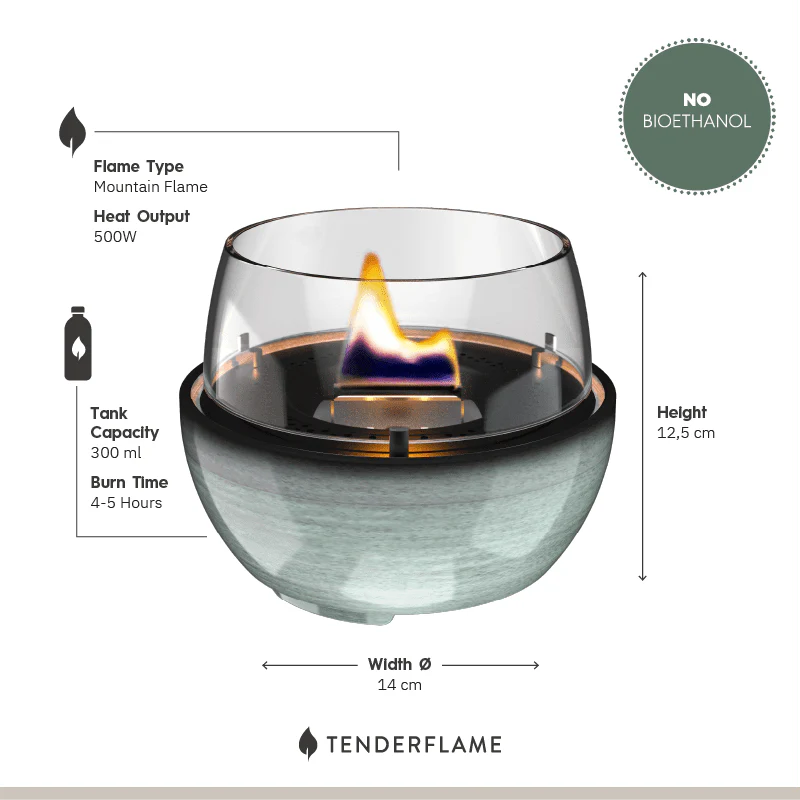 Tenderflame Tulip 18 grün – Fackel brennend auf Tisch